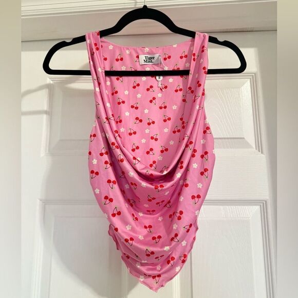 Tiger Mist Cherry Print Pink Sleeveless Top - Picture 2 of 3